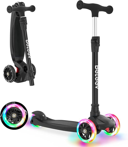 BELEEV Scooters for Kids 3 Wheel Kick Scooter for Toddlers Girls Boys, 4 Adjustable Height, Lean to Steer, Light up Wheels, Extra-Wide Deck, Easy to Assemble for Children Ages 3-12 (Rose Pink)