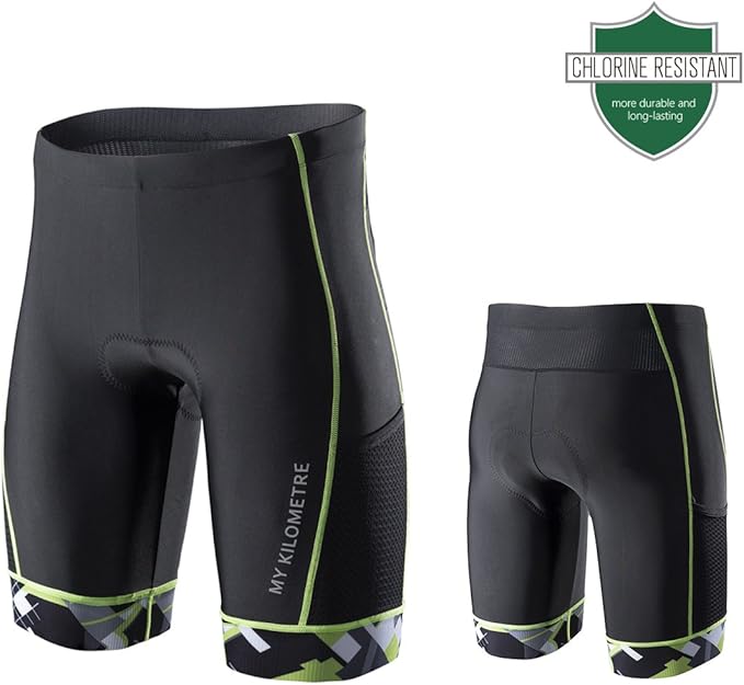 MY KILOMETRE Mens Triathlon Shorts with Adjustable Drawstring Easy Reach Leg Pockets Chamois for Long-Distance Tri Race