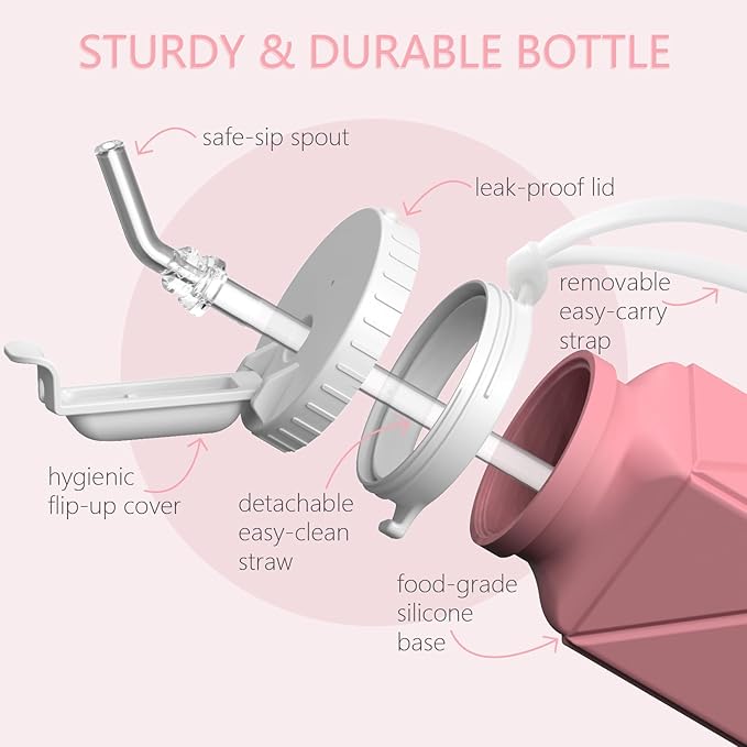 Collapsible Water Bottles with Straw 20.6oz, Silicone Foldable Portable Water Bottle, Lightweight Reusable Leakproof for Travel Camping Hiking Cycling Yoga Sports, 1 Pack (Pink)