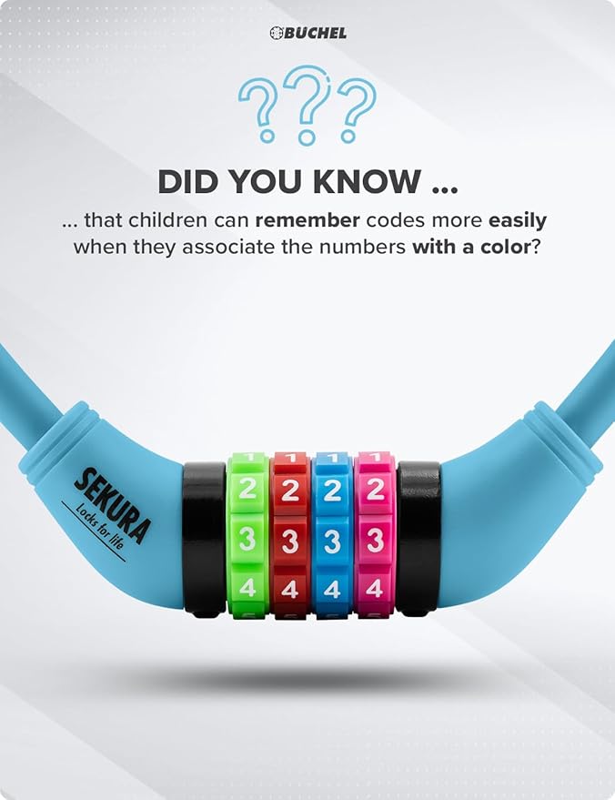 Bike Locks Cable for Kids - Colorful & Keyless - Secure Your Child's Bike - Easy-to-Use Bicycle Accessory, High Security 5 Digit Resettable Combination Coiling Bicycle Lock, Anti Theft