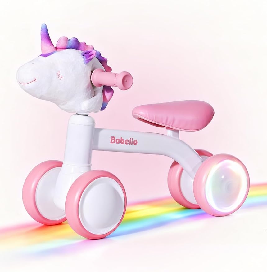 BABELIO Magic Rider Unicorn Balance Bike for 1-2 Year Old Girls Toy Gifts - 12-24 Months Toddler Balance Bike, Colorful Lighting Wheels, First Birthday Gifts for Girls, Pink
