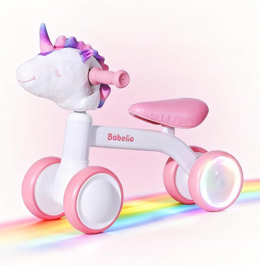 BABELIO Magic Rider Unicorn Balance Bike for 1-2 Year Old Girls Toy Gifts - 12-24 Months Toddler Balance Bike, Colorful Lighting Wheels, First Birthday Gifts for Girls, Pink
