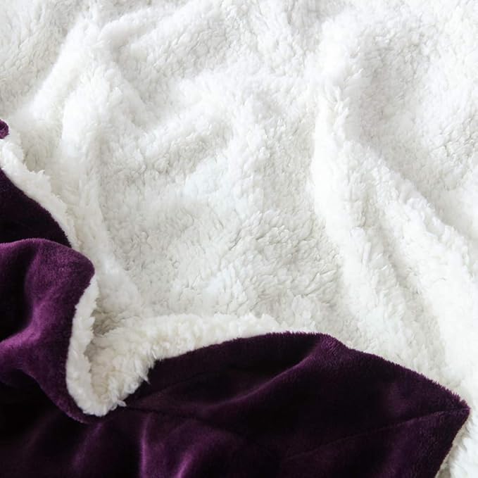 NANPIPER Bed Blanket Reversible Sherpa Flannel Blanket Super Soft Fuzzy Lightweight Fleece Microfiber (90"x90" Purple) Queen