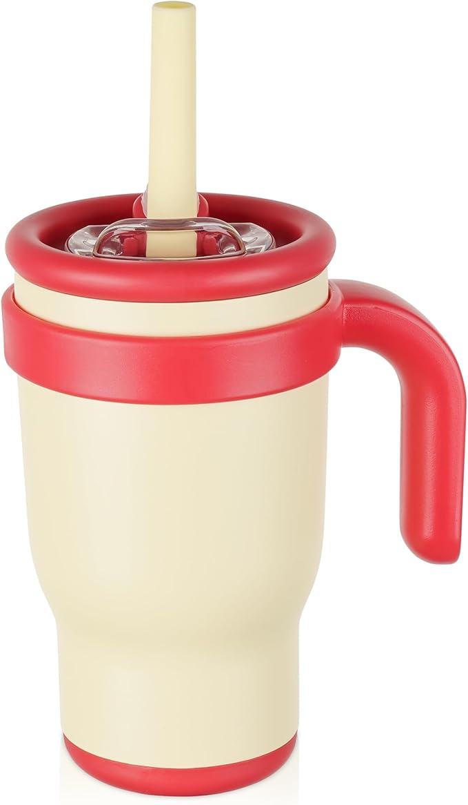 14oz Toddler Sippy Cup Vacuum Insulated Stainless Steel Kids Cup with Handle, Spill-Proof Straw, Leak-Proof Travel Cup for Home or On-the-Go