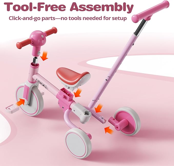 Ridego 5-in-1 Tricycle for Toddlers 2-5 Year Olds, Kids Balance Bike & Toddler Push Bike with Parent Handle, RGB Music Light, Tool-Free Assembly Birthday Gift for Boys Girls