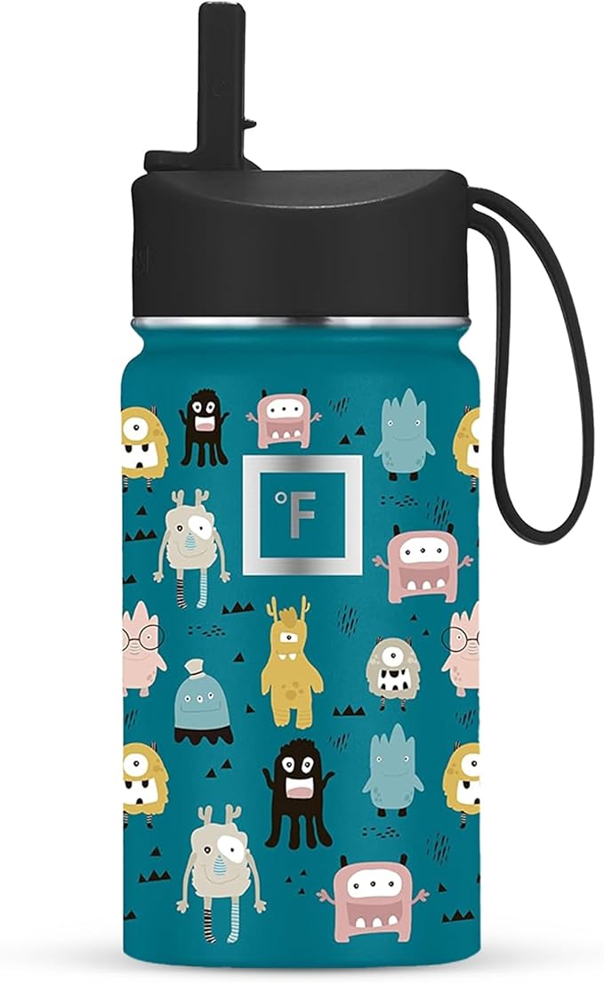 IRON °FLASK Kids Water Bottle - Straw Lid, 20 Name Stickers, Vacuum Insulated Stainless Steel, Double Walled Tumbler Travel Cup, Thermos Mug - Monsters Crew, 14 Oz