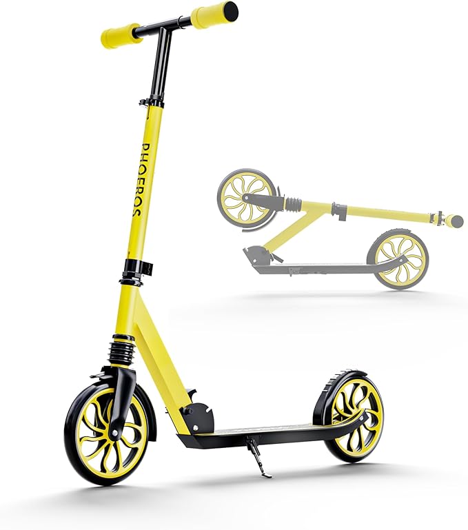PHOEROS Kick Scooter for Kids Ages 6-12,Teens & Adults, Youth. Lightweight Aluminum Kick Scooter for Teens Adults Boys Girls with 8 inch Big Wheels, Foldable, 3 Height Adjustable, Shock Absorption.