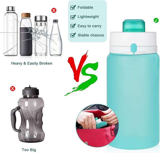 PLTCAT Collapsible Foldable BPA Free Reusable Lightweight Leak-Proof Travel Silicone Water Bottle for Travel, Gym, Hiking, Office, Camping