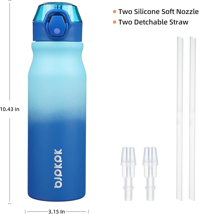 BJPKPK Insulated Water Bottle 25oz Stainless Steel Water Bottles With Straw And Carry Handle Double Wall Metal Thermo,Sky
