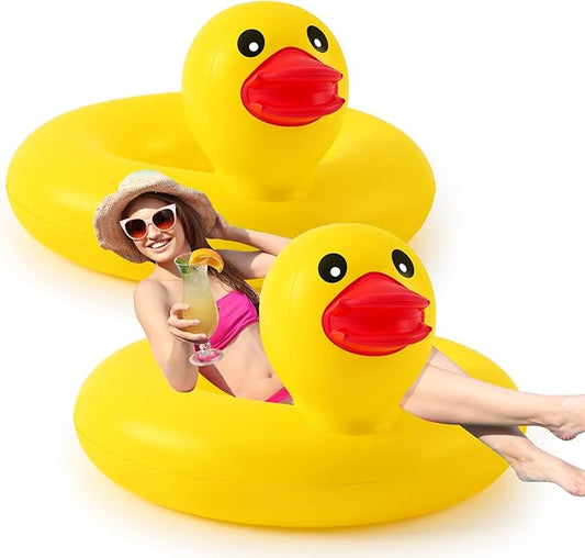 Hungdao 2 Pcs Funny Duck Pool Floats Large 39.4'' Rubber Ducks Floatie Inflatable Tube Swim Ring Giant for Summer Beach Swimming Pool Carnival Birthday Party Floaty Supplies Adults (Cute)