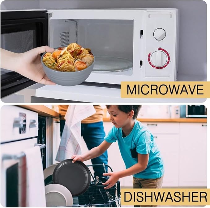 Wheat Straw Dinnerware Sets for 4, Wheat Straw Plates and Bowls Sets Kitchen Dishes 28pcs College Dorm Room Essentials Cutlery Set Microwave Safe (Blue)