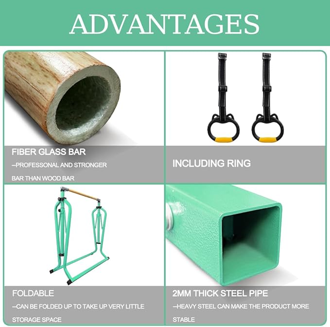 Foldable Gymnastics Kip Bar,Horizontal Bar for Kids,No Wobble Gym Equipment for Home Indoor,3' to 5' Adjustable Height,Gymnasts 1-4 Levels,300 lbs Weight Capacity