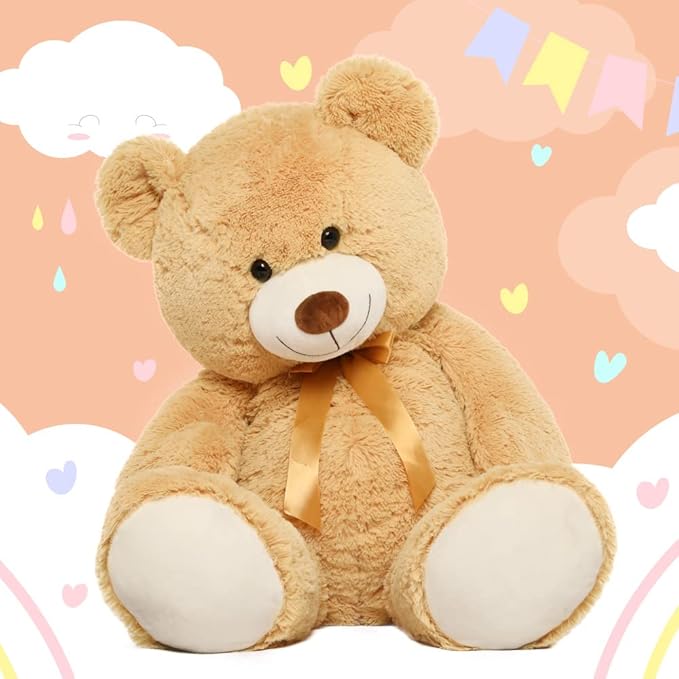 Tezituor 40in Giant Teddy Bear,Big Bear Stuffed Animal Plush,Large Light Brown Cuddly Bears Plush Toys, Gifts for Adult & Grils Boys Kids Girlfriend Baby Shower Party,Valentine, Christmas, Birthday