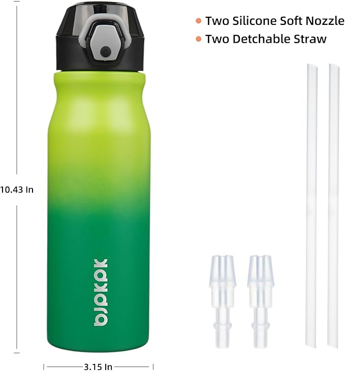BJPKPK 25oz Insulated Water Bottle with Straw Stainless Steel Double Wall Water Bottles BPA Free Leak Proof Thermal Flask with Lockable Flip Lid and Soft Silicone Spout,Bamboo Grove
