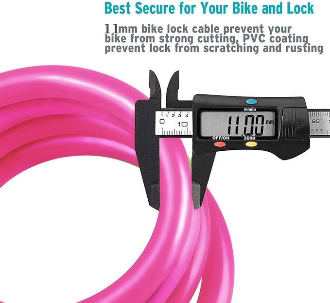Bike Lock Cable, Bicycle Cable Lock with 4 Digit Combination & Alloy Lock Head, Resettable Combination Kids Bike Cable Lock, 2 Ft x ∅1/2 in (Rose Red)