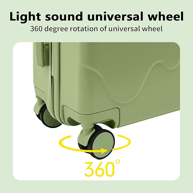 18" Children's Ride On Trolley, Ride-on Travel Suitcase, Cute Ear Toddler Carry on Luggage with Spinner Wheels, Children Rolling Trolly Luggage, Boys Girls Travel Suitcase with Lock (Olive Green)