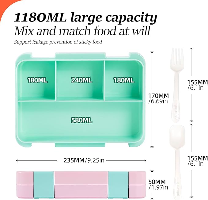 QCQHDU Bento lunch Box for Kids-4 Compartment,1180ml Lunch Containers for Adults,Microwave & Dishwasher & Freezer Safe,School,Work,Picnics with Sauce Vontainers,BPA-Free(Castle)