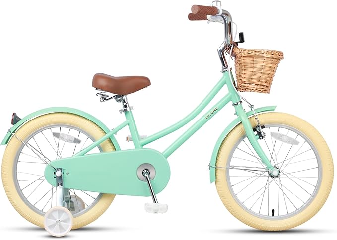 Glerc Little Molly 12-20 Inch Kids Retro Cruiser Bike for 2-13 Year Old with Wicker Basket & Training Wheels/Kickstand, Multiple Colors