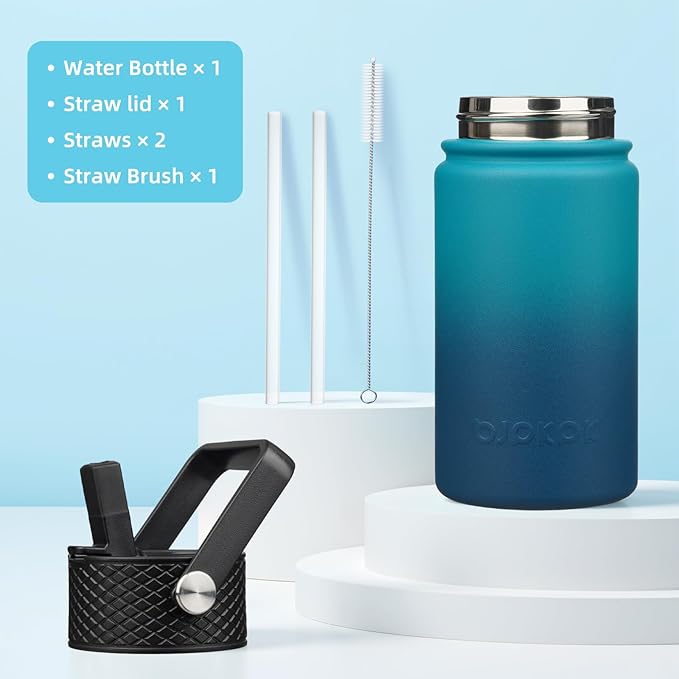 BJPKPK Insulated Water Bottle with Straw Lid, 15oz Cute Water Bottles, Stainless Steel Metal Thermo, Reusable BPA Free Leak Proof Tumblers, Cups,Vast