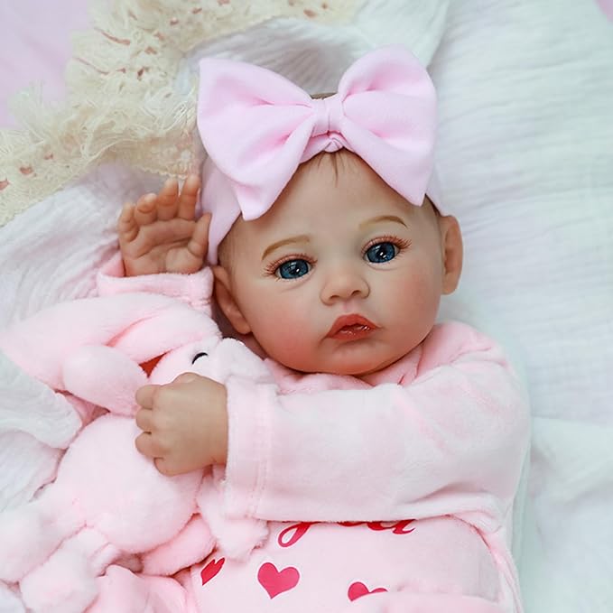WOOROY Lifelike Reborn Baby Dolls - 18 Inch Silicone Baby Girl Vinyl Body Realistic Newborn Dolls with Open Eyes, Handmade Poseable Real Life Baby Doll, Gift with Doll Accessories for Kids 3+