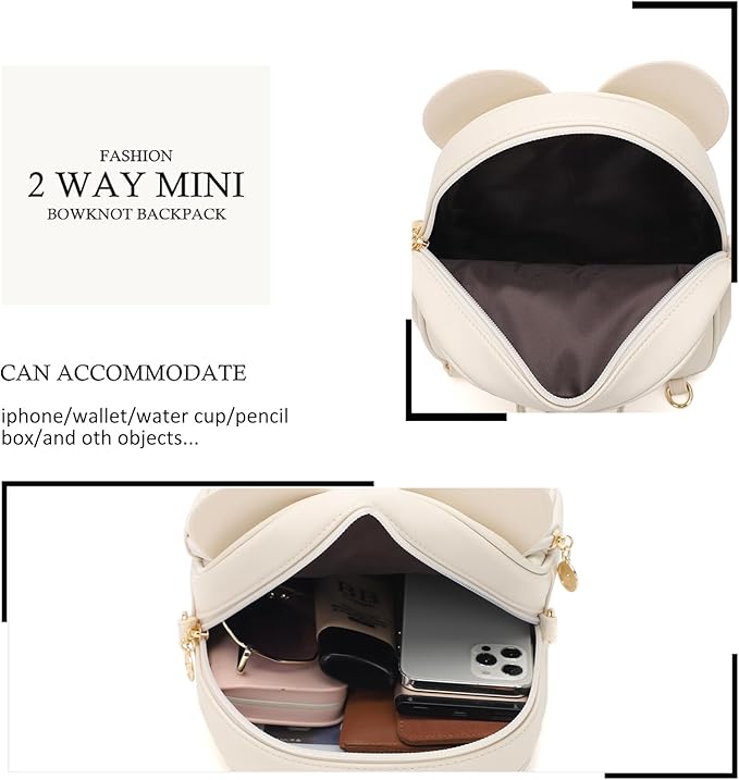 KL928 Girls Mini Backpack Bowknot Polka Dot Cute Small Daypacks Convertible Shoulder Bag Purse for Women