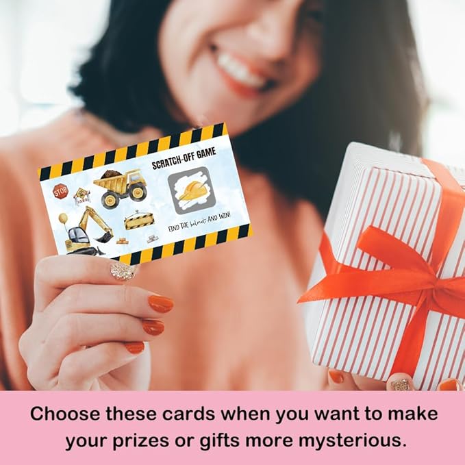 50 Psc Construction Theme Scratch off Game Cards, Funny Excavator Dump Truck Scratch Cards for Birthday Party Baby Shower, Construction Birthday Party Supplies, Lottery Group Games Activity