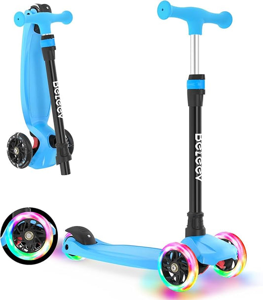 BELEEV Scooters for Kids 3 Wheel Kick Scooter for Toddlers Girls Boys, 4 Adjustable Height, Lean to Steer, Light up Wheels, Extra-Wide Deck, Easy to Assemble for Children Ages 3-12 (Rose Pink)