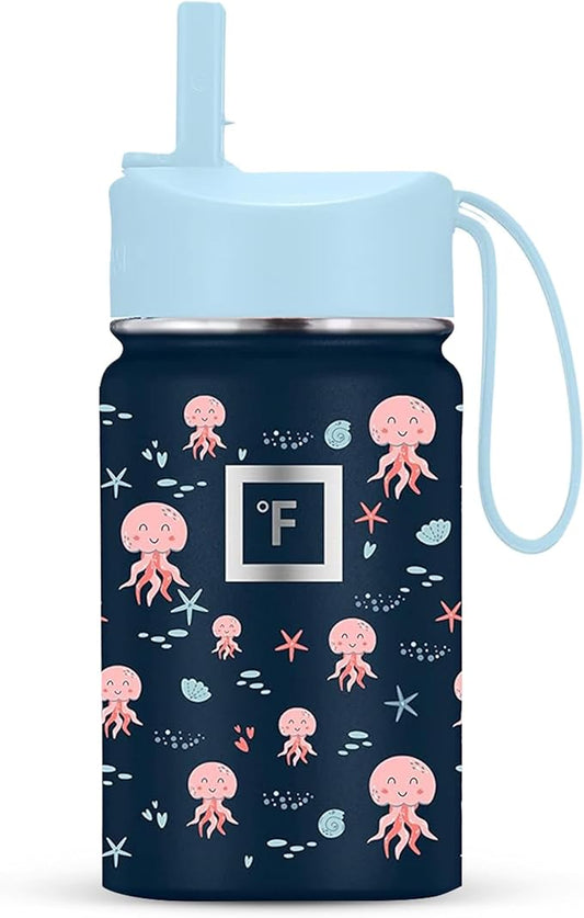 IRON °FLASK Kids Water Bottle - Straw Lid, 20 Name Stickers, Vacuum Insulated Stainless Steel, Double Walled Tumbler Travel Cup, Thermos Mug - Inkredible Octopus, 10 Oz