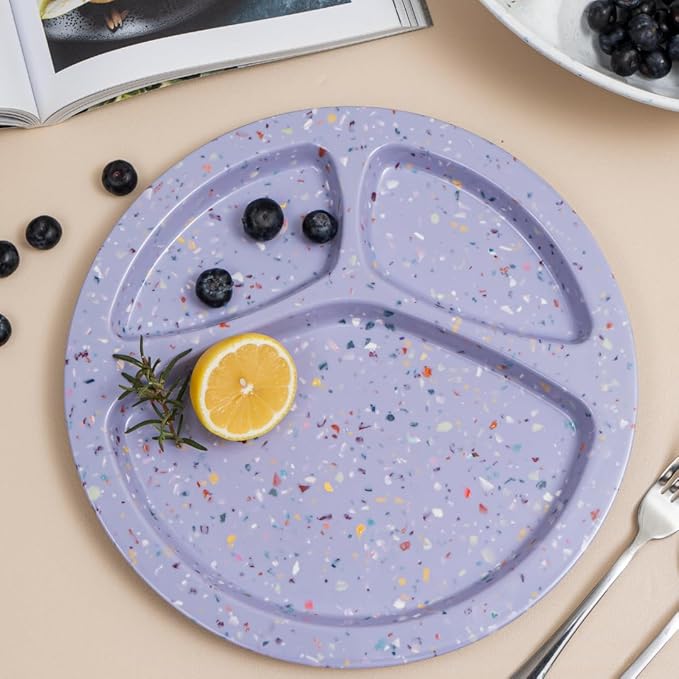 bzyoo 11-Inch Divided Plate Set of 2 – Unbreakable 100% Food Safe Melamine Plate, Dishwasher Safe Portion Control Plate with Dividers for BBQs, Parties