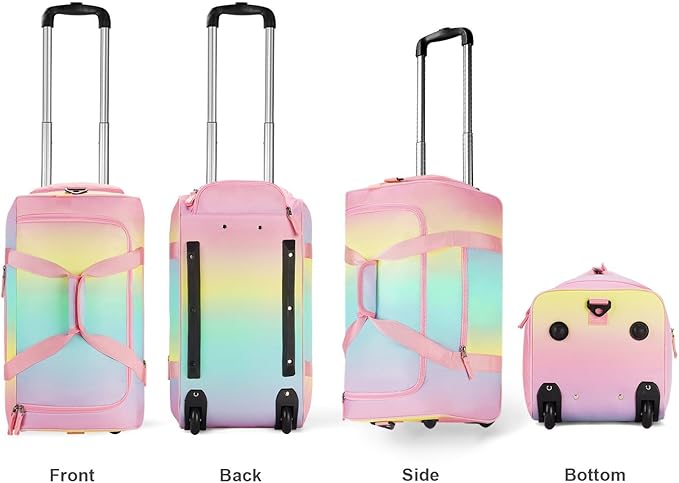 Choco Mocha Girls Gradual Pink Suitcase with Wheels Kids Purple Rolling Duffle Bag for Camping Teen Girls Toddler Luggage Bag for Travel, 22inch