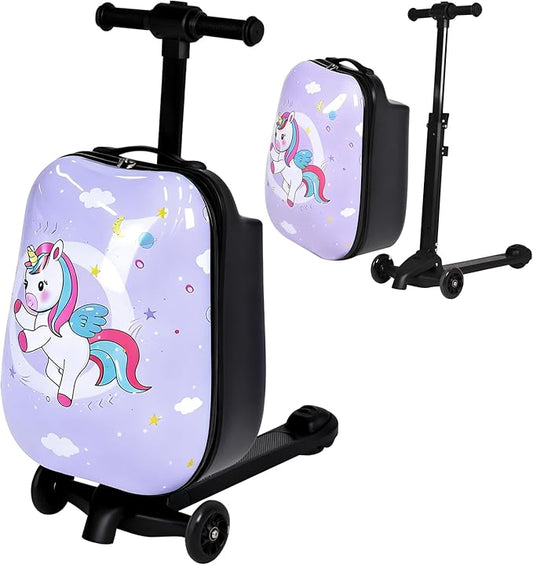 smilesun 4-in-1 Detachable Scooter Suitcase for Kids & Teenagers, Lightweight Hardside Ride-On Suitcase, Foldable Design, Perfect Travel Gift for Girls (Purple, 22-inch)