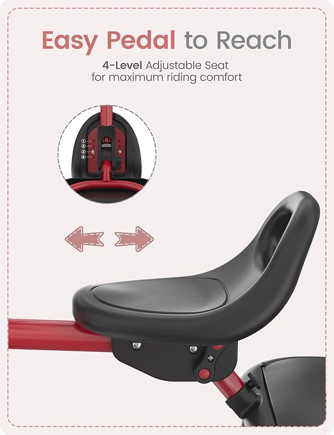 besrey Toddler Tricycle with Bell, Kids Tricycle Age 18 Months to 5 Years, Kids Trike, Toddler Bike for 1.5-5 Year Olds, Baby Trike, Gifts & Toys for Boys & Girls, Red