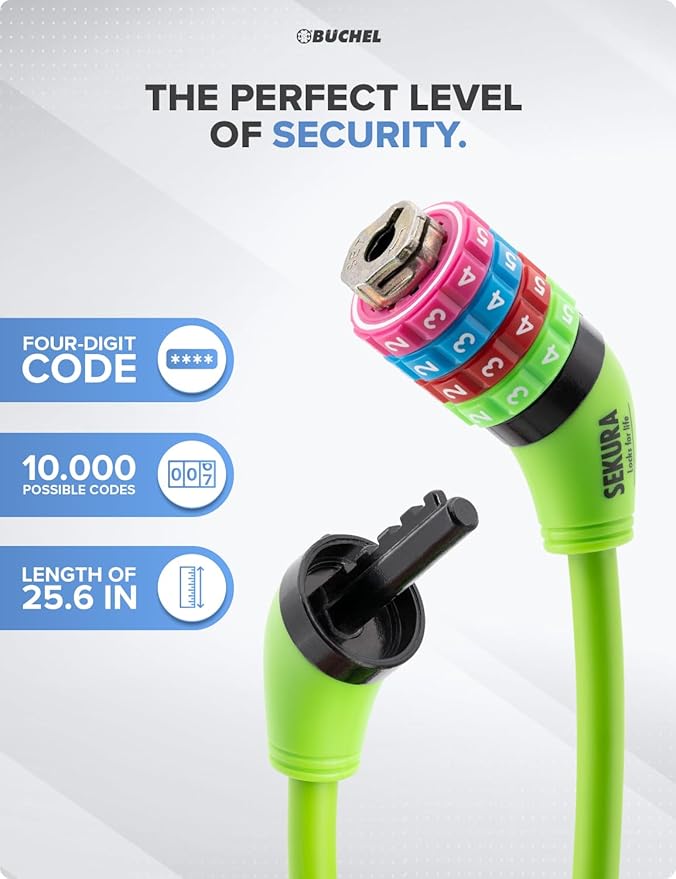 Bike Locks Cable for Kids - Colorful & Keyless - Secure Your Child's Bike - Easy-to-Use Bicycle Accessory, High Security 5 Digit Resettable Combination Coiling Bicycle Lock, Anti Theft