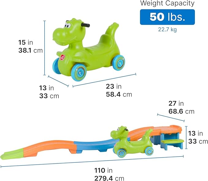 Step2 Dino Dash Up & Down Roller Coaster Kids Ride On Toy, Push Car, Indoor/Outdoor Playset, Made of Durable Plastic, Max Weight 50 lbs., for Toddlers 2-5 Years Old