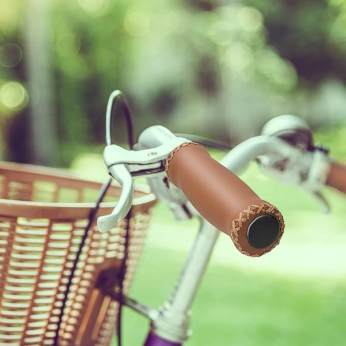 SOLODRIVE Bike Handlebar Grips, Vinyl Leather Grips, Hand-Stitched for Beach Cruiser Bike, Fits Most 22.2mm (7/8") Bicycle Handlebar