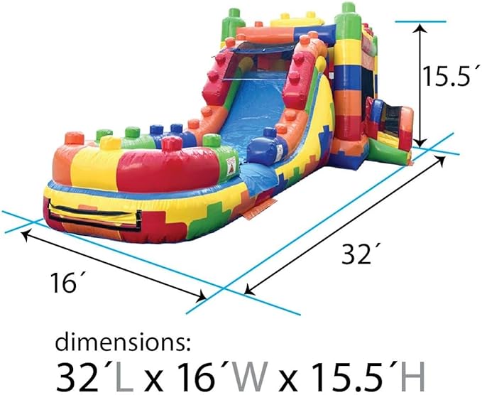 TentandTable Inflatable Bounce House Water Slide for Kids 5-12 Large, Commercial Grade Mega Bouncy Castle for Adults, Jump House, Includes Electric Air Blower, 32' L x 16' W x 15' H, Building Block
