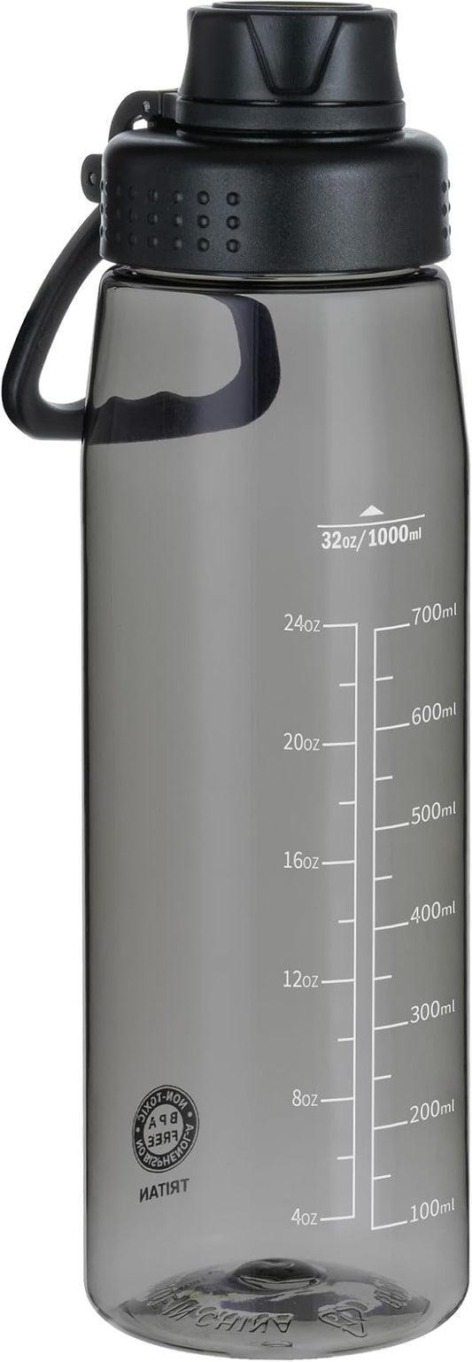 Water Bottle 32oz, clear water bottle with Spout Lid and Carry Handle, Reusable, Tritan, BPA Free, Hiking Water Bottle Suitable for Travel, Outdoors, Gym, Travel, Home, School (Black)