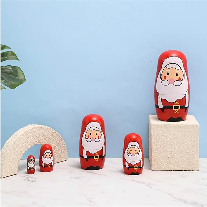 Nesting Dolls Wooden Matryoshka Russian Doll Handmade Stacking Toy Set 5 Pieces for Kids