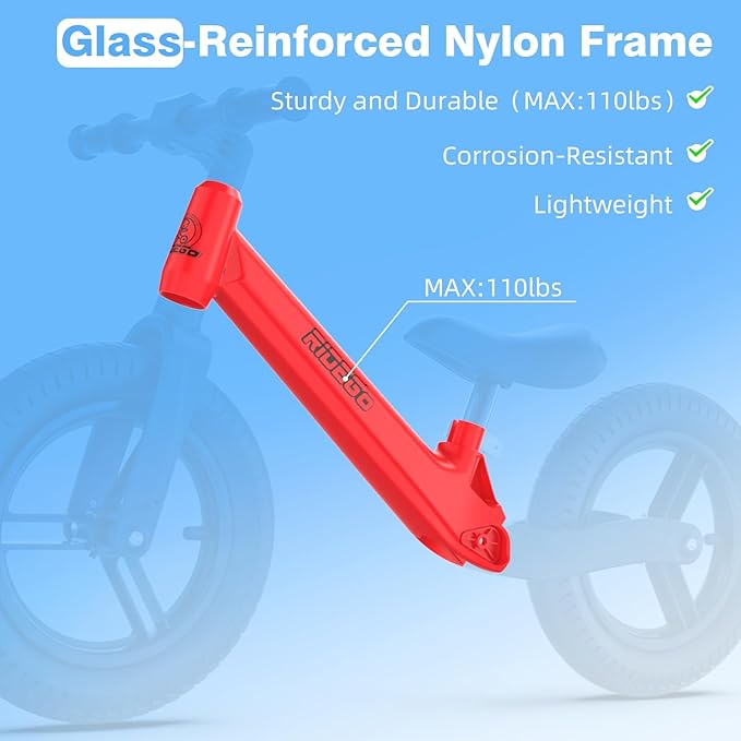 Ridego 12 Inch Balance Bike for Kids 2-4 Year Old,Lightweight Kids Bike with Adjustable Seat, Push Bicycle with Air Rubber Tires，Ride-on Toys Birthday Gift