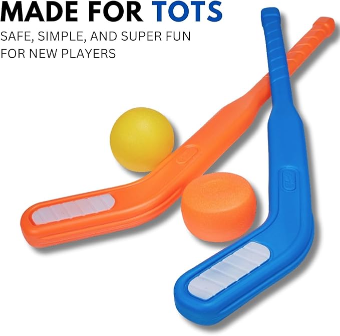 Kids Floor Hockey Stick Bulk Set - 29" Youth Indoor Toys Sports Starter Set with Large Plastic Pucks and Balls for Toddlers, Children (6 Pack)