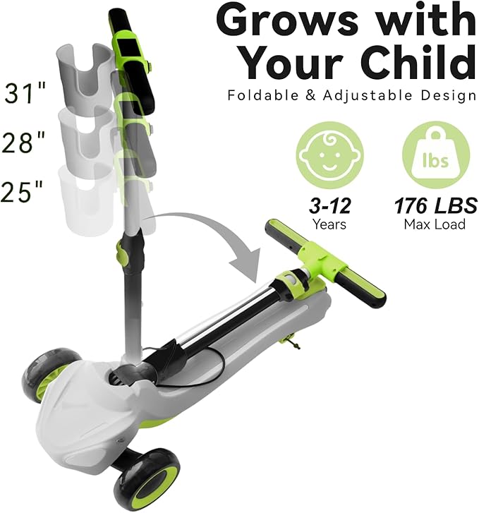 3 Wheel Electric Scooter for Kids Ages 3-10, w/Storage Basket, LCD Screen, Full Body Lights Up, Wide Deck, 5Mph Safe Speed, 90min Riding, Balance Foldable Kick Scooter for Boys & Girls