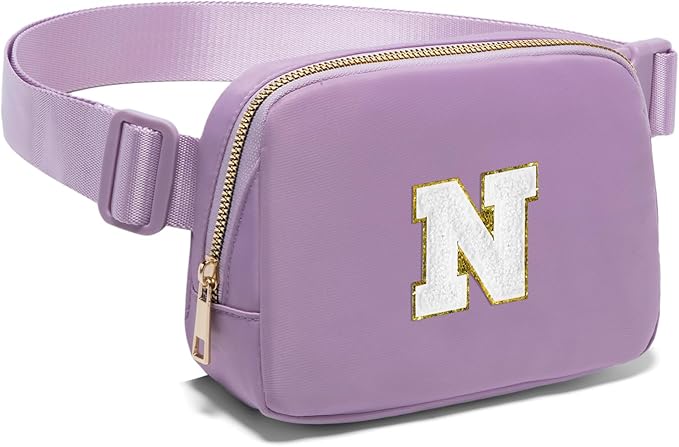 Gitus Birthday Gifts for 8 9 10 11 12 13 Year Old Girls Personalized Fanny Pack Crossbody Bags with Initial Letter Patch Belt Bag for Teen Girls Cute Trendy Stuff Travel Essentials (Lavender-N)