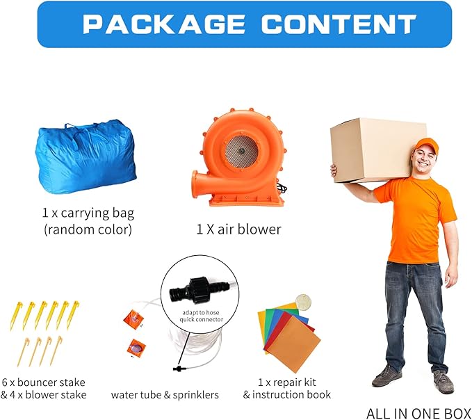 Baralir Inflatable Bounce House Water Park with Long Water Slide & Large Splash Pool Fits 5 Kids, Endless Fun of Jumping, Sliding, Climbing - Extra Cave and Tunnel Adventure and Water Cannon