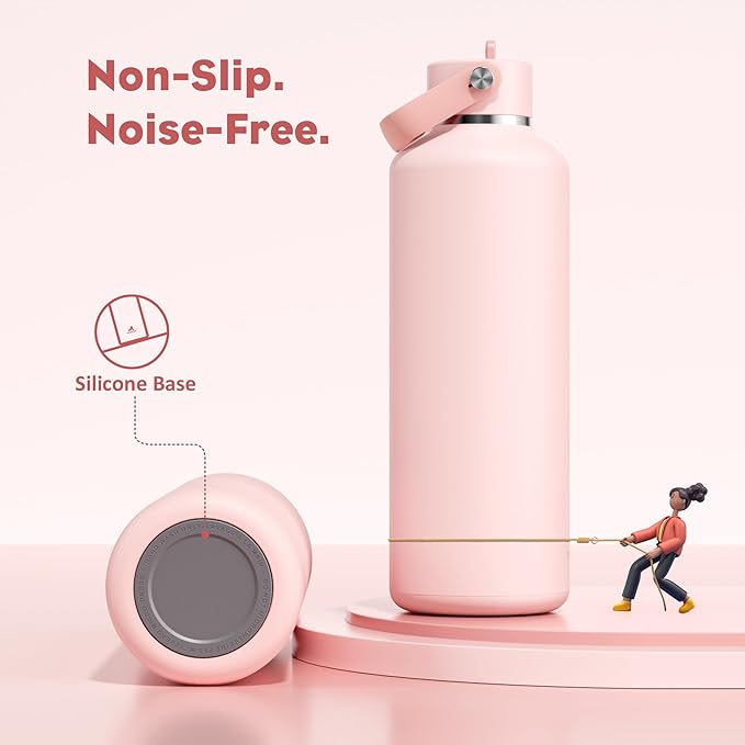 POWCAN 32 oz Insulated Water Bottle: Leakproof, Lid with Flip Straw, Cold for 24H, BPA-Free, Metal Water Bottle with Handle for Travel, Gym, Fitness, Hiking, Birthday Gift for Women (Cotton Candy)