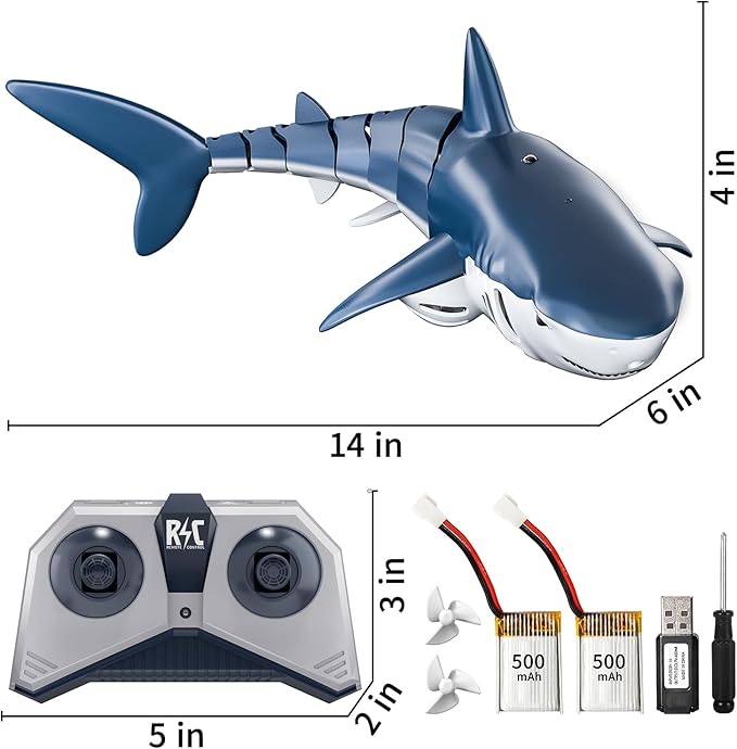 2.4Ghz Remote Control Shark Toys for Kids 3 4 5 6 7 Years Old, 1:18 Scale High Simulation Shark for Pool, Bath Toys for Toddlers, Electronic RC Sea Animal, Outdoor Water Gifts