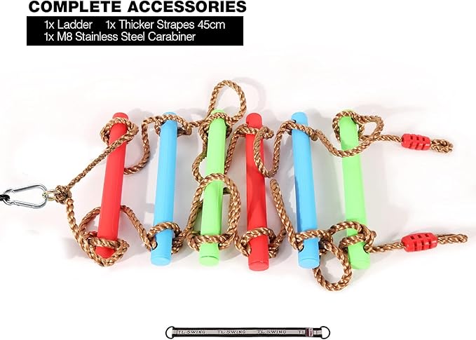 REDCAMP Climbing Rope Swings and Rope Ladder Cambo for Trees, Heavy Duty Plastic Disc Swing Seat for Kids with Hanging Strap and Snap Hooks