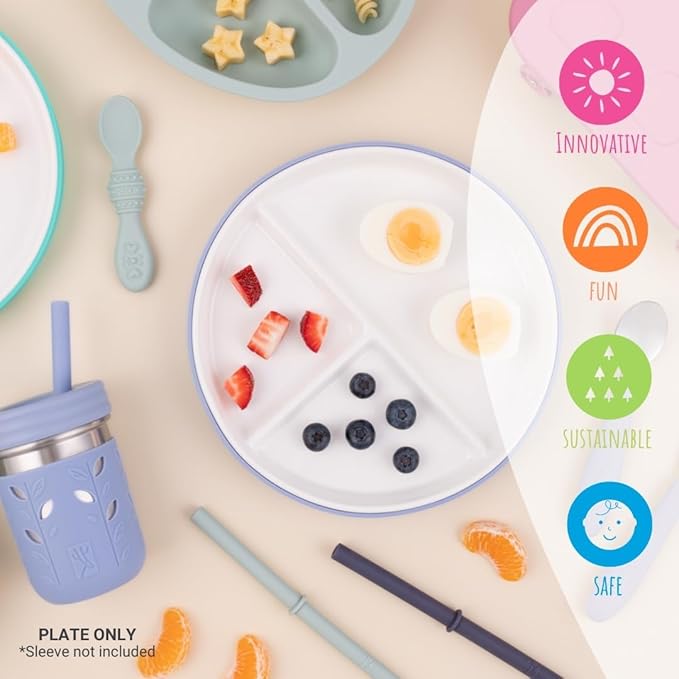 Elk and Friends Kids 7.8” Porcelain White Plates | Suitable for Babies/Toddlers | Microwave & Dishwasher Safe | Non Slip Dinnerware | Snack Dishes | 2 Pack