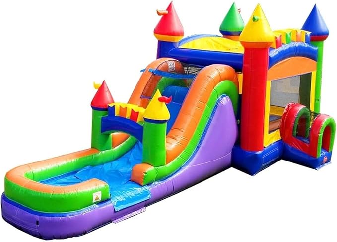 TentandTable Inflatable Bounce House Water Slide for Kids 5-12 Large, Commercial Grade Mega Bouncy Castle for Adults, Jump House, Includes Electric Air Blower, 32' L x 16' W x 15' H, Rainbow