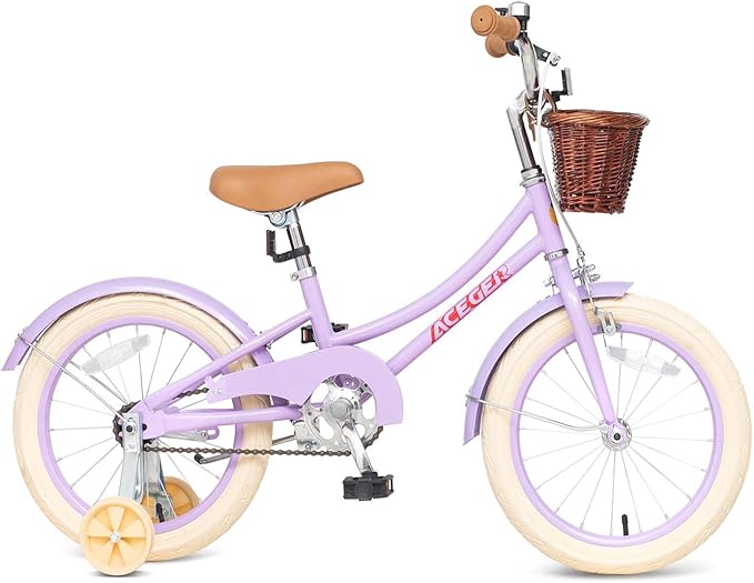 ACEGER Girls Bike with Basket, Kids Bicycle for 3-13 Years, Included Coaster Brake & Caliper Brake, 14 16 18 Inch with Training Wheels, 20 24 26 Inch with Kickstand but no Training Wheels