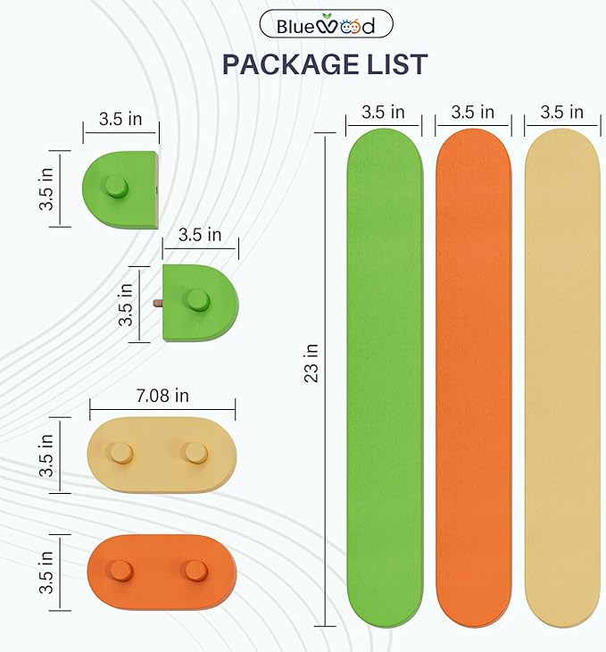 BlueWood Balance Beam for Kids 3-5, Toddler Sensory Wooden Toys and Stepping Stones, Build Coordination Gymnastics Obstacle Motor Skill for Kid